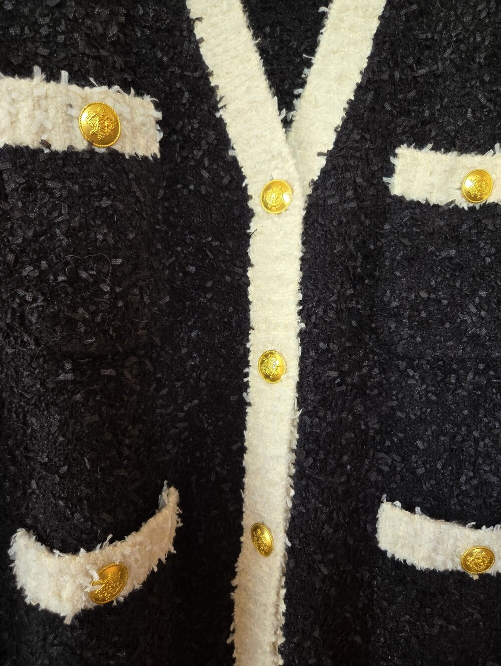 NWT J CREW Longer sweater lady jacket in textured contrast yarn, Gold Buttons, L - Picture 3 of 8